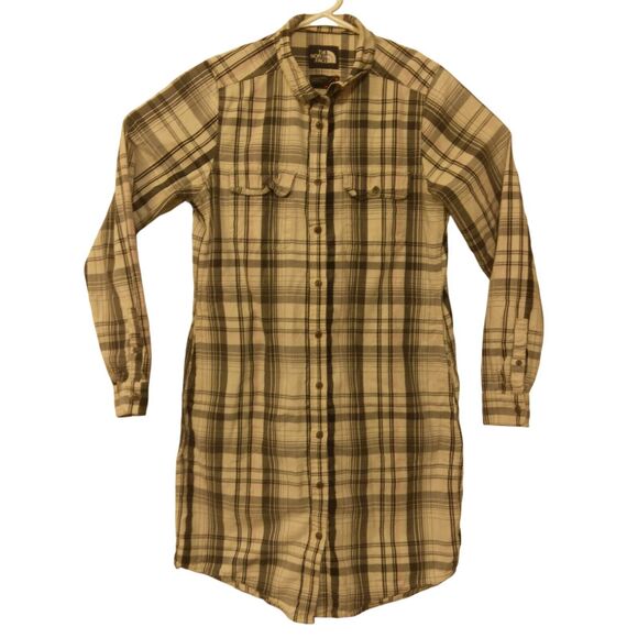 The North Face Valley shirt dress womens M Medium gray plaid long sleeve camp - Picture 1 of 10